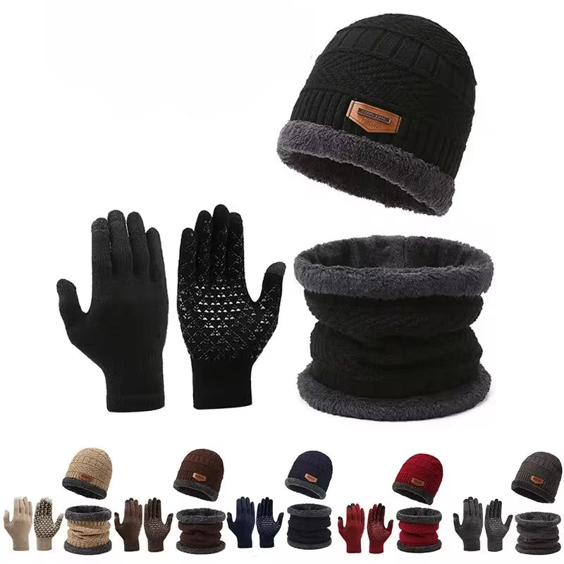 Men'S Windproof Hat, Outdoor Winter Scarf, Gloves, Three-Piece Neckline, One plus Cashmere Insulated Knit Hat Official Website