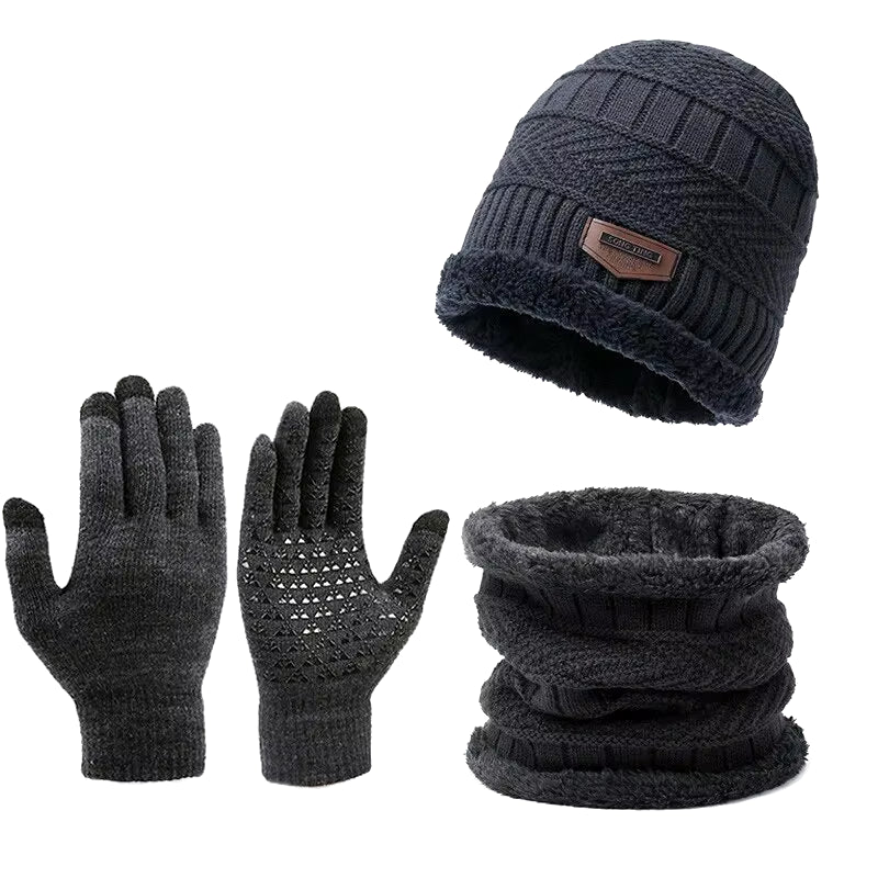 Men'S Windproof Hat, Outdoor Winter Scarf, Gloves, Three-Piece Neckline, One plus Cashmere Insulated Knit Hat Official Website